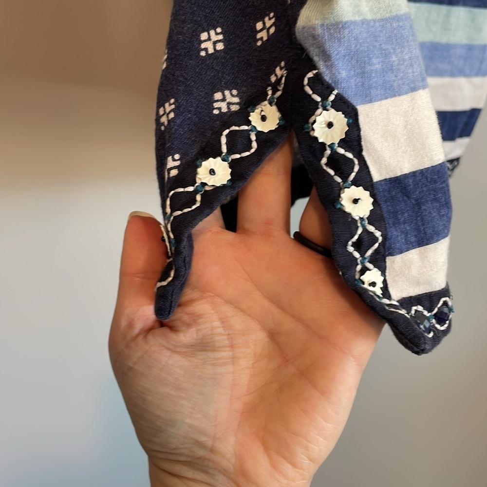Tory Burch Striped Embroidered Linen Top - Picture 5 of 11